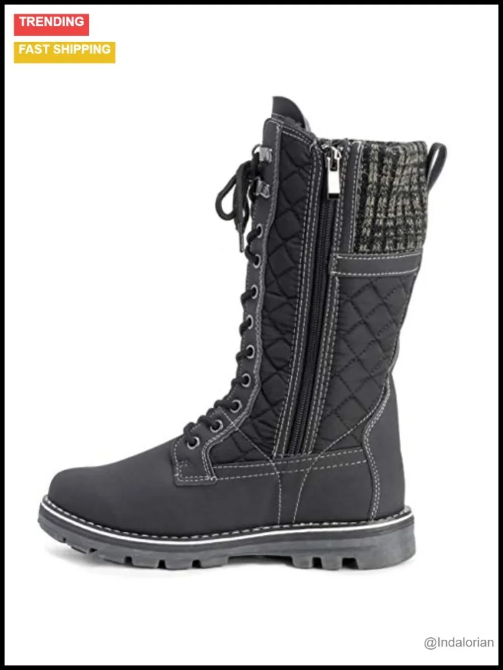 Faux Fur Lined Waterproof Snow Boots with Side Zipper and Rubber Sole
